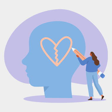 an illustration of a person drawing a heart on a profile of a head